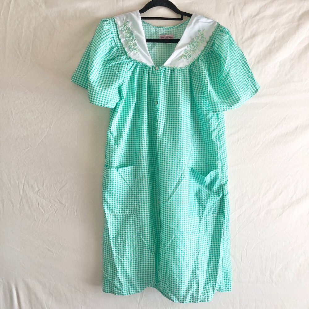 Retro Gingham Plaid House Dress Nightgown